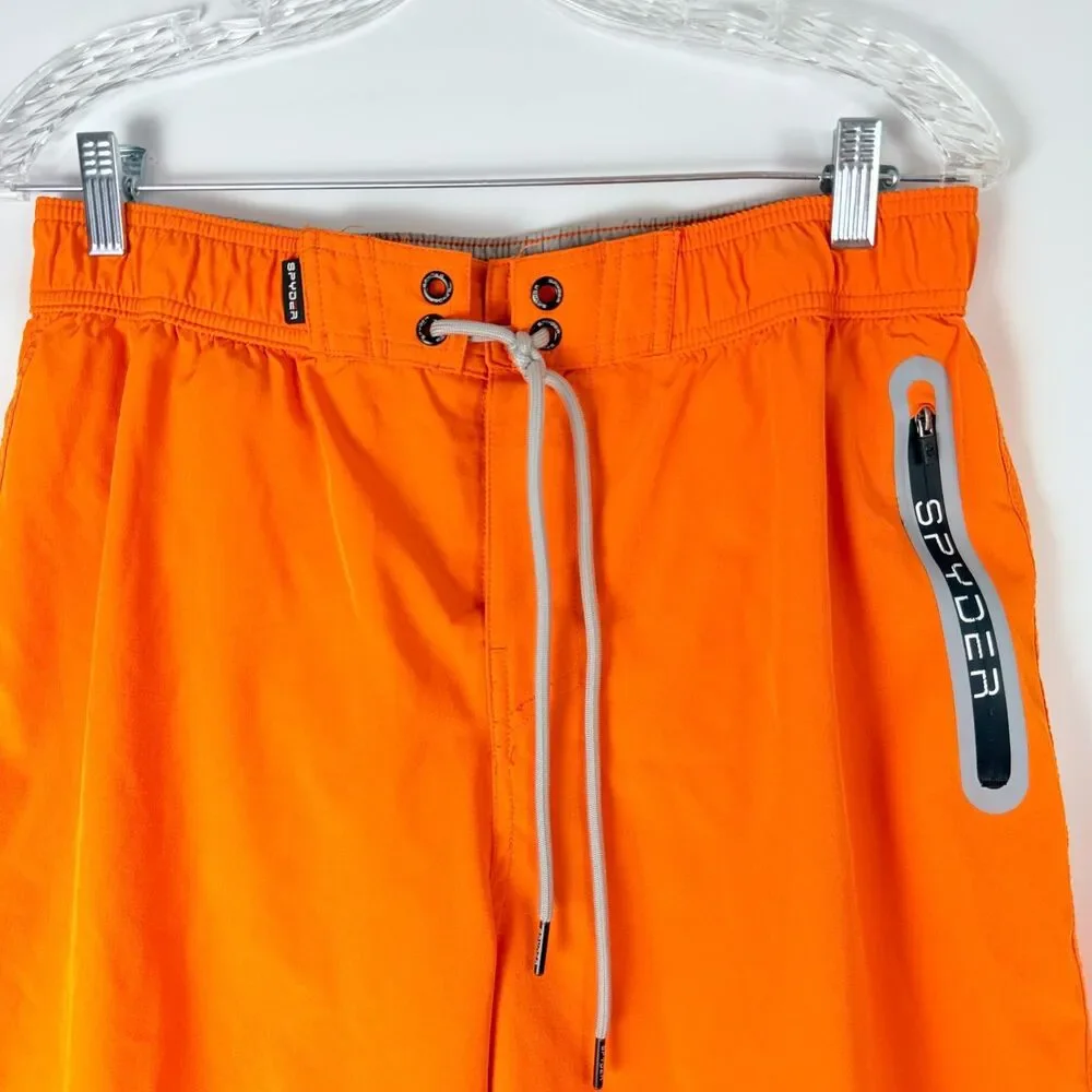 Spyder Boys Board XL Shorts Swim Sand Sun Trunks Orange Neon Print Tie Waist